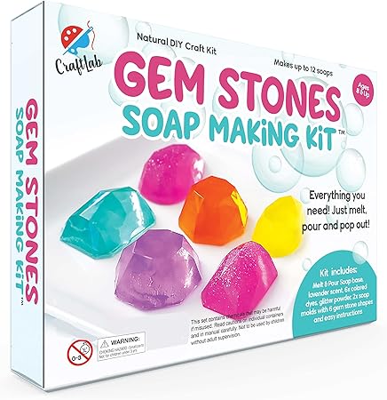 Gem Stones Soap Making Kit, Soap Molds, DIY Arts & Crafts Project, Gift & STEM Science Experiment for Kids Girls Boys Ages 8-12 and Up