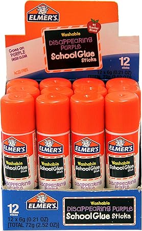 Elmer's Disappearing Purple School Glue Sticks, Washable, 6 Grams, 12 Count