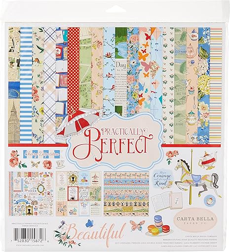 Carta Bella Paper Company Practically Perfect Collection Kit,Blue, Pink, Red,12-x-12-Inch