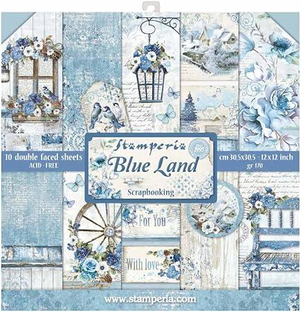 Stamperia International KFT Block 10 sheets - Double Face Blue Land, 30.5 x 30.5 (12