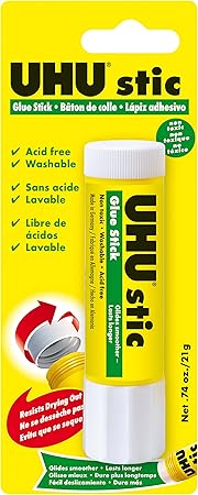 UHU stic, Glue Stick Solvent Free, Washable, Screw on Cap, for School, Crafts, Scrapbooking 1 x 21g Blister, White