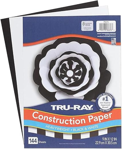 Tru-Ray Premium Construction Paper, Black & White, 9