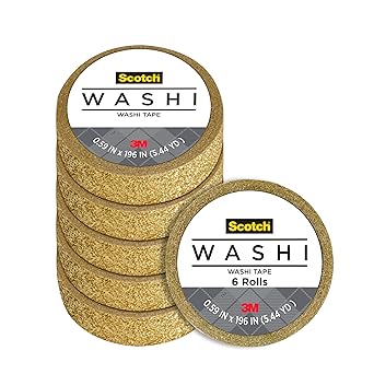 Scotch Expressions Glitter Tape, .59 in x 196 in, Gold Glitter, 6 Rolls (C514-GLD)