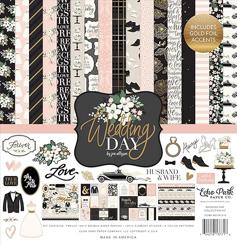 Echo Park Paper Company Wedding Day Collection Kit paper, green, pink, cream, black, grey 12-x-12-Inch