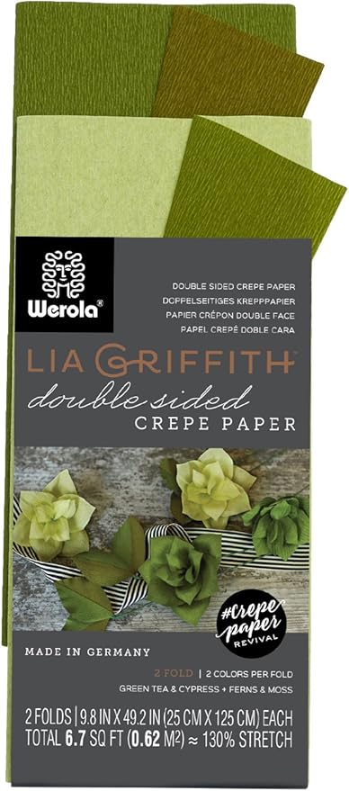 Lia Griffith Double Sided Crepe Paper Folds Roll, 6.7-Square Feet, Green Tea and Cypress, Ferns and Moss