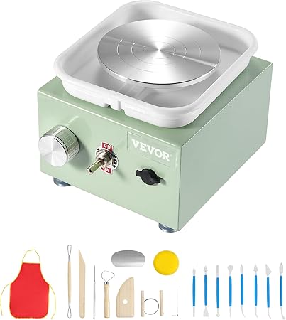 VEVOR Mini Pottery Wheel, 2.56in/3.94in, 2 Turntables Electric Ceramic Wheel Machine, 0-320RPM Adjustable Speed Detachable Basin Forming Machine, 18pcs Accessories, for Art Craft Work Home DIY, Green