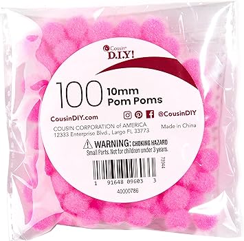 Cousin DIY Pink Light 10mm Poms, 100 Pack