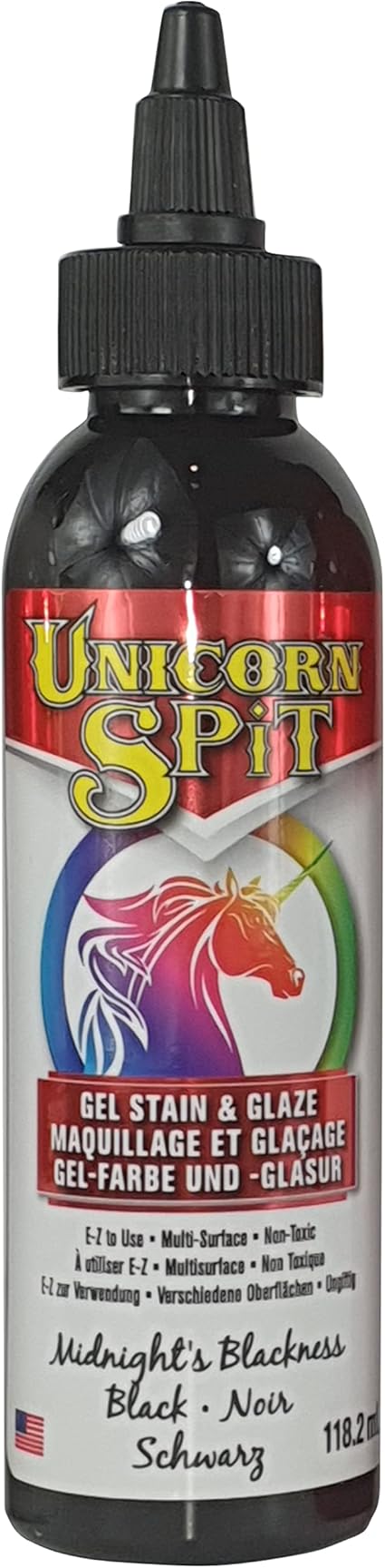 Unicorn SPiT 5770010 Gel Stain and Glaze, Midnight's Blackness 4.0 FL OZ Bottle, 4