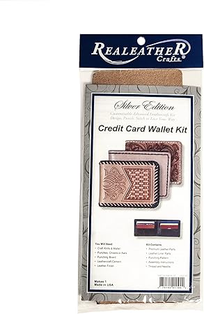 Realeather Silver Edition Credit Card Wallet Kit Leather Craft Kit, Natural