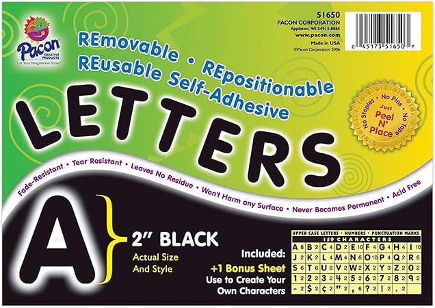 Pacon Self-Adhesive Letters, Black, Puffy Font, 2