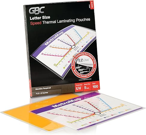 GBC Laminating Sheets, Thermal Laminating Pouches, Letter Size, 5 Mil, Speed Format, EZUse, 100 Pack (3200716)