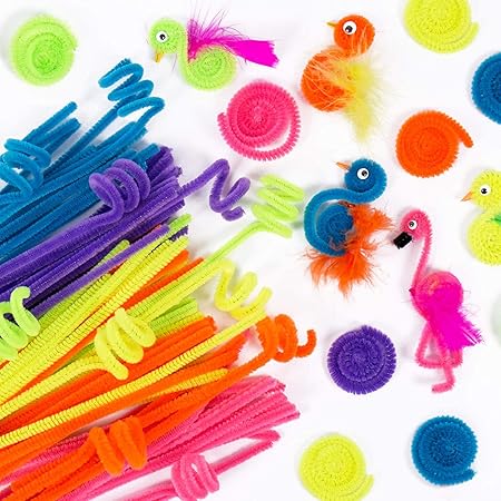 Horizon Group USA 200 Neon Fuzzy Sticks, Value Pack of Pipe Cleaners in 6 Colors, 12 Inches, Chenille Stems, Bendy Sticks, Great for DIY Arts & Crafts Projects, Classrooms & Craft Rooms