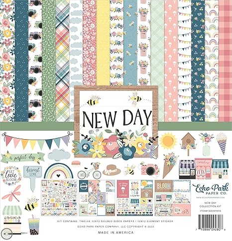 Echo Park Paper Company New Day Collection Kit, White, 12-x-12-Inch