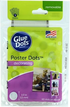 Glue Dots Double-Sided Removable Poster Dots, 1/2'', Clear, Pack of 360, 6 Pack, 6 Pack