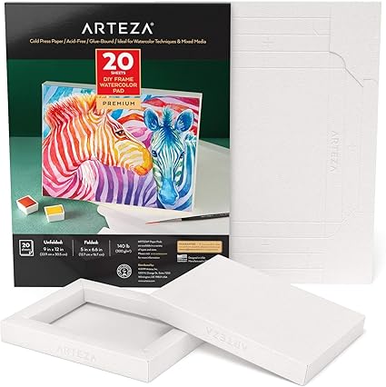 ARTEZA Watercolor Art Paper Foldable Canvas Pad, 5x6.6 Inches, 20 Sheets, DIY Frame