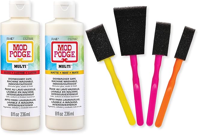 Mod Podge, Multi Gloss and Matte Kit, Includes 3 Soft Bristle Brushes, Perfect for DIY Arts and Crafts Projects