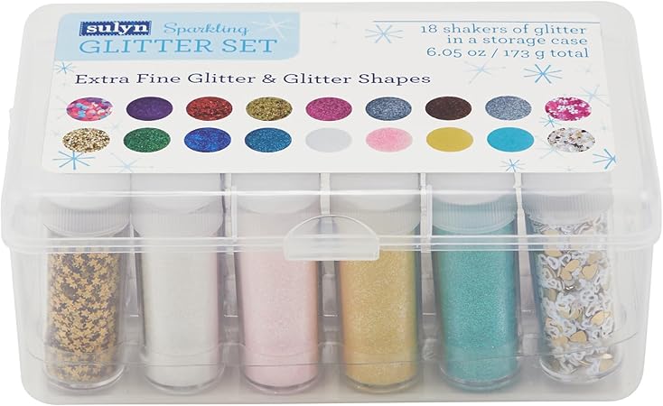 Sulyn Variety Glitter Set, Mix of Chunky & Extra Fine Glitter for Crafts, Gold, Pink, Multicolor Deluxe Glitter Kit, 18 Pack with Storage Case