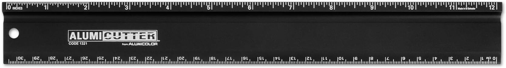 Alumicolor AlumiCutter Aluminum Straight Edge w/Inch and Metric Calibrations for Office, School, Engineering and Framing, 12IN, Black