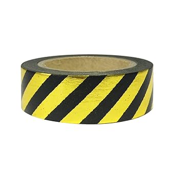 Wrapables Colorful Washi Masking Tape, Metallic Diagonal Black and Gold Stripes