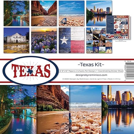 Reminisce Texas Scrapbook Collection Kit Paper Crafts, Multi Color Palette, 12x12 inches