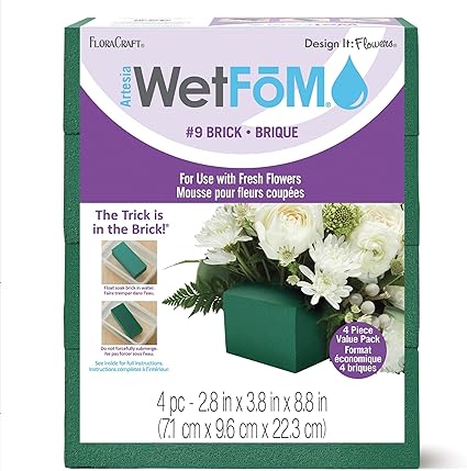 FloraCraft Floral Artesia WetFōM 4 Piece Brick 2.8 Inch x 3.8 Inch x 8.8 Inch Green