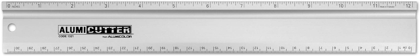 Alumicolor AlumiCutter Aluminum Straight Edge w/Inch and Metric Calibrations for Office, School, Engineering and Framing, 12IN, Silver