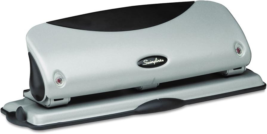 Swingline 3 Hole Punch, Desktop Hole Puncher, EasyView, 12 Sheet Punch Capacity, Silver/Black (74063)