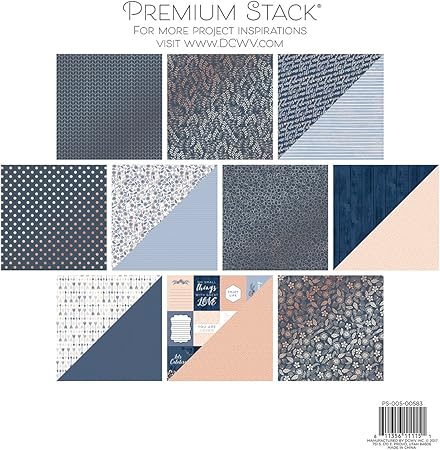 American Crafts DCWV Card Stock 12X12 Indigo Kraft and Rose Gold Premium Printed Stack, Multi-Colour Craft Paper, Arts Crafts Supplies Decorative Card Stock For Printer Card Stock For Crafting