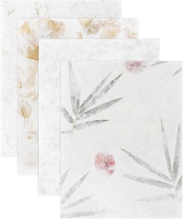 Hygloss Products Mulberry Paper, Handmade Decorative Kozo Paper with Pressed Flowers, For Card Making and Crafts, 4 Assorted Designs, 8.5 x 11-Inch, 16 Sheets