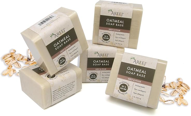 Areej 5 Lbs Oatmeal Melt and Pour Soap Base 100% All Natural-Hypo-Allergenic, Non-GMO, SLS-Free