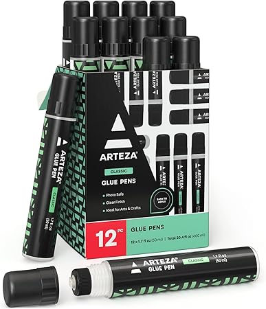 Arteza Glue Sticks, 12-Pack, 50 ml Each, Photo-Safe Glue Pen, Clear Finish, Office Supplies for Crafts, Art, Scrapbooking and DIY Projects