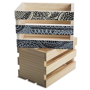 S&S Worldwide Small Pine Crates. Unfinished & Ready To Decorate W/Paint, Stain, Markers, Wood Slats on Sides and Bottom, Ends are Solid Wood. Pre-assembled With Nails. Approx. 6a x 4a x 4a, Pack of 6