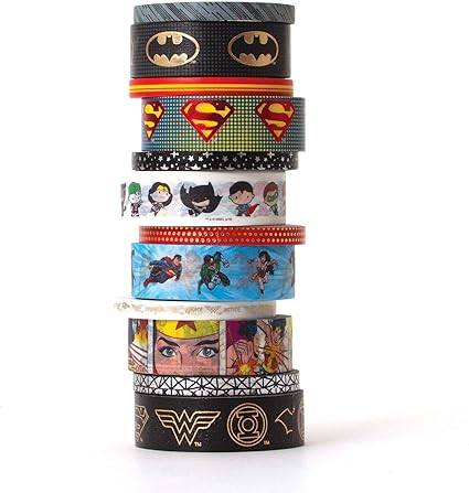 Paper House Productions DC Comics Justice League Foil Accent 12 Piece Washi Tape Pack with 6 15mm Rolls and 6 5mm Rolls