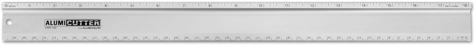 Alumicolor AlumiCutter Aluminum Straight Edge w/Inch and Metric Calibrations for Office, School, Engineering and Framing, 18IN, Silver