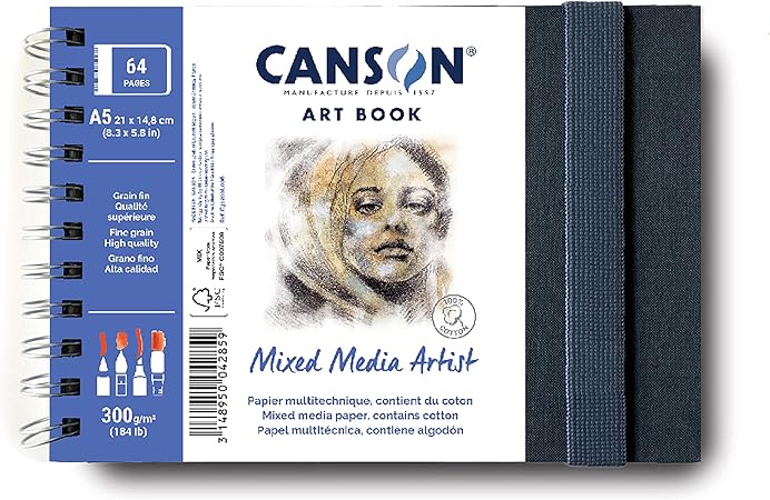 CANSON Art Book Mixed Media Paper Notebook, 8.3x5.8 inches, White