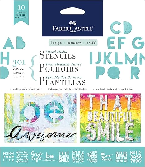 Faber-Castell Mixed Media Paper Stencils - 301 Collection - 10 Reusable Lettering Stencils