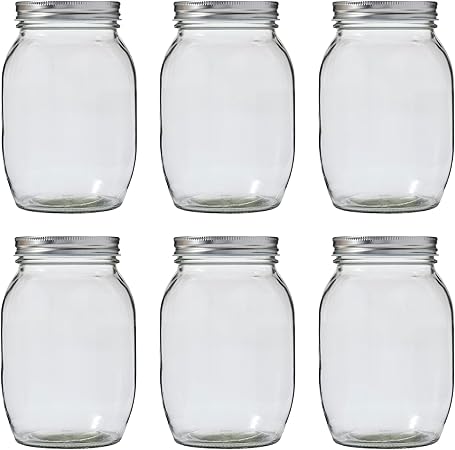 Plaid 32 oz Glass Pack, Set of 6 Customizable Jars with Lids for DIY Arts and Crafts Projects, 68069B, Clear