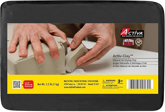 Activa Activ-Clay, Self Hardenig Natural Air Dry Clay, Black 2.2lb (1kg) - Great All Purpose Clay for Art, Craft and Sculpting