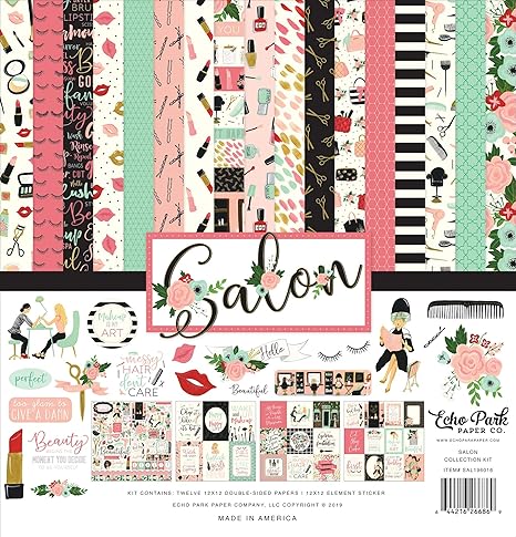 Echo Park Paper Company Salon Collection Kit paper, teal, pink, black, green, cream 12-x-12-Inch