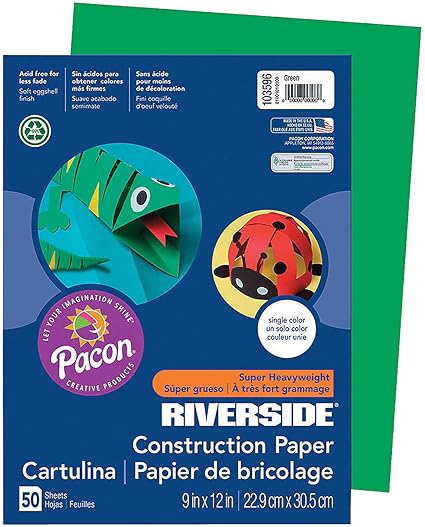 Fun Express - Riverside Paper 9x12 Green Construction - Basic Supplies - Art Supplies - Art Paper - 50 Pieces