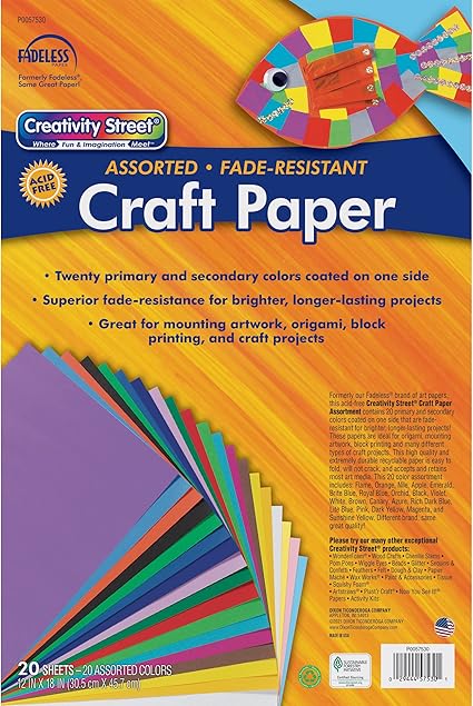 Creativity Street Craft Paper P0057530, 20 Assorted Colors, 12