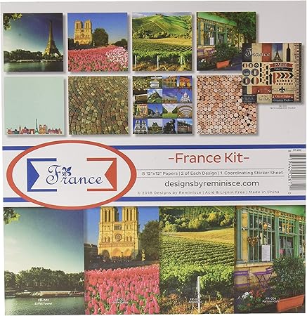 Reminisce France Scrapbook Collection Kit, Multi Color Palette, 12-x-12-Inch