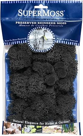 SuperMoss Reindeer Preserved Long Lasting Decorative Moss for Floral Décor Potted Plants and Indoor Planters, Black