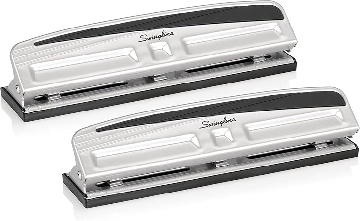 Swingline Desktop Hole Punch, Hole Puncher, Pro Punch, Adjustable, 2-3 Holes, 10 Sheet Punch Capacity, Black/Silver, 2 Pack (A7074066AZ)