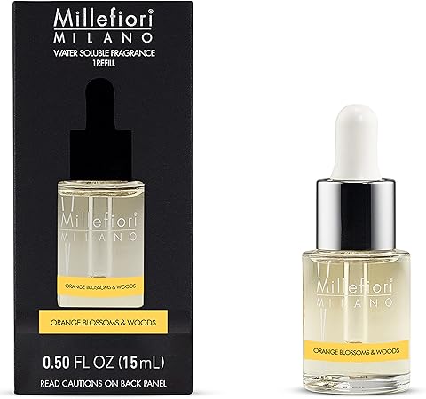 Millefiori Milano Water-Soluble Fragrance, for Hydro Ultrasonic Fragrance Diffusers, Orange Blossoms & Woods, 0.51 fl oz (15 ml)