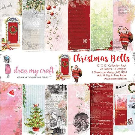 DRESS MY CRAFT/CRAFTER'S 3PL PAPR PAD12, Christmas Bells, 12 Designs/2 Each