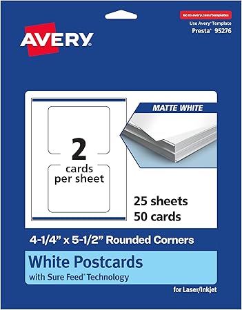 Avery Printable Rounded Corner Cards with Sure Feed Technology, 4.25