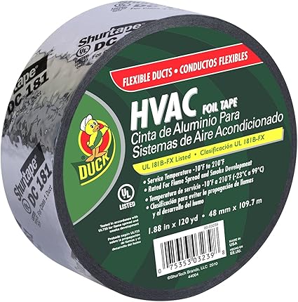 Duck Brand HVAC UL 181B-FX Listed Foil Tape for Flexible Ducts, 1.88-Inch by 120 Yards, Single Roll, Silver (673753)