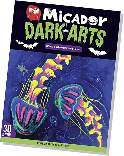 Micador Dark Arts A4 Drawing Pad, 15 Black + 15 White Sheets - Kids Coloring + Drawing with Pastels, Pencils, Crayons, Markers, and More! - Ages 3+