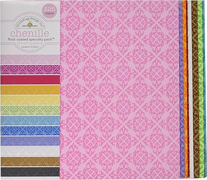 Doodlebug Specialty Cardstock, 12 by 12-Inch, Flocked Chenille, 12-Pack